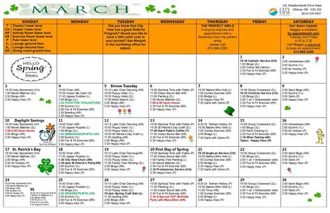 March Activity Calendar City View Retirement Community
