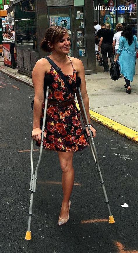 Girl Amputee On Crutches