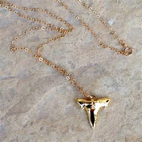 Shark Tooth Necklace Gold Jewelry Chain Jewellery Charm Etsy