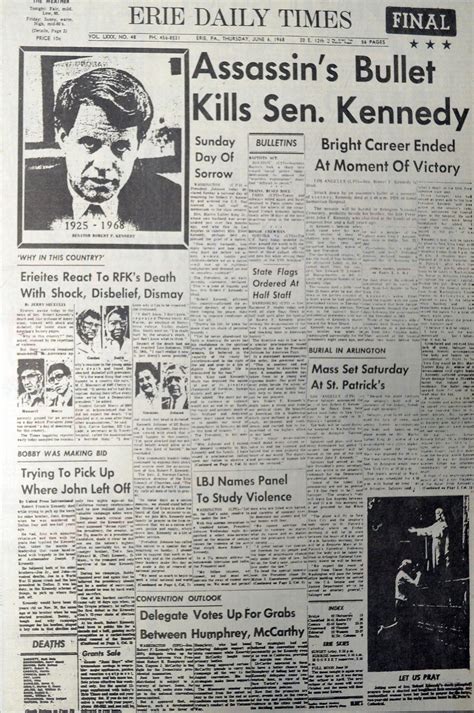 The Erie Daily Times' coverage of the assassination of Robert F