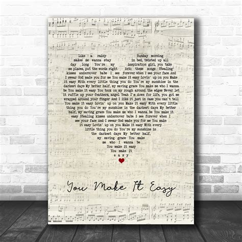 Jason Aldean You Make It Easy Script Heart Song Lyric Print Song