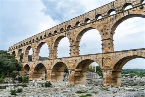 Pont Du Gard Is The Tallest Aqueduct And Bridge Stock Image Image Of