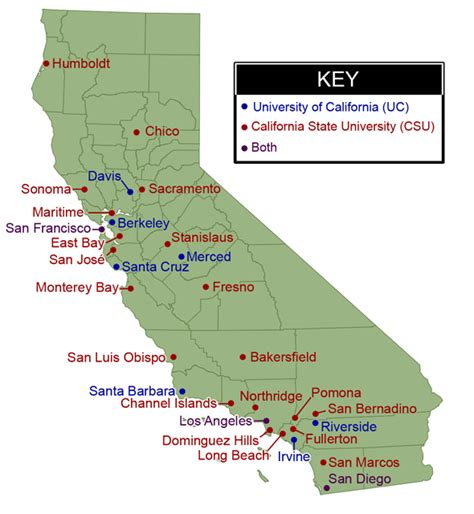 Map Of Top Colleges In California