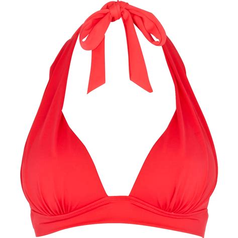 River Island Fluro Red Halter Neck Bikini Top In Red Lyst