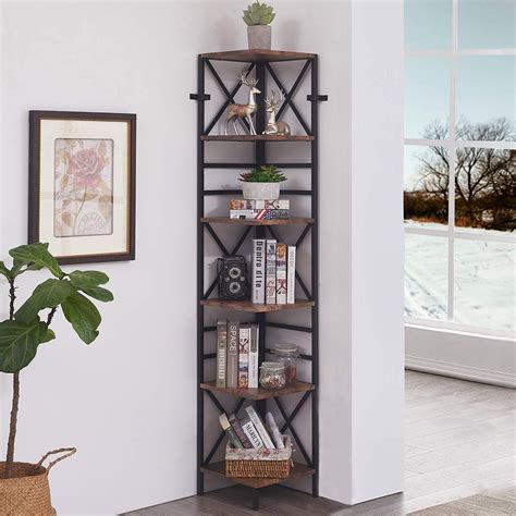 Homissue 6 Tier Industrial Corner Shelf Unit Tall Bookcase Storage
