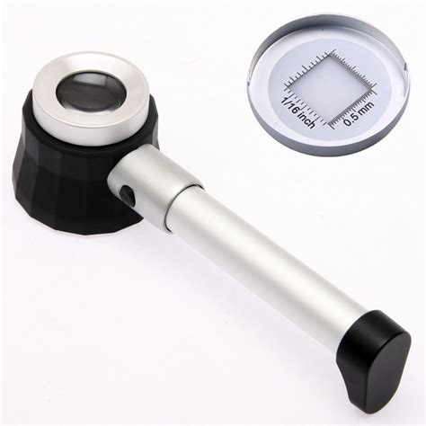 Metal 10x Led Illuminant Lights Handle Magnifier With Scale Handheld