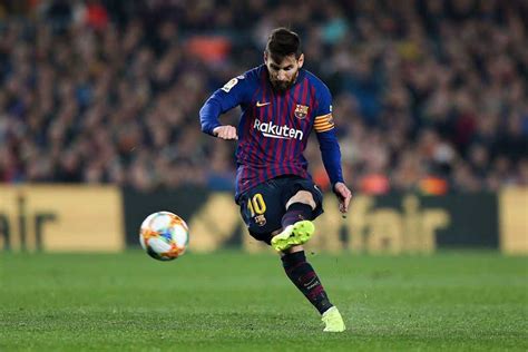 Lionel Messi Barcelona Star Moves The Ball Closer To Goal Before The