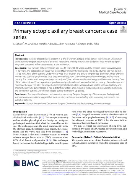 Pdf Primary Ectopic Axillary Breast Cancer A Case Series