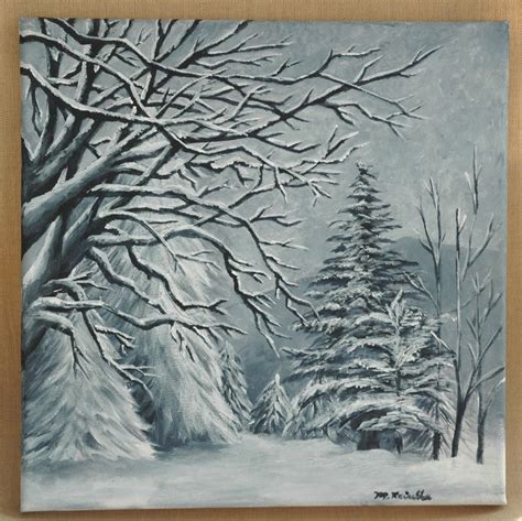 Black And White Winter Trees In The Snow Original Acrylic Etsy