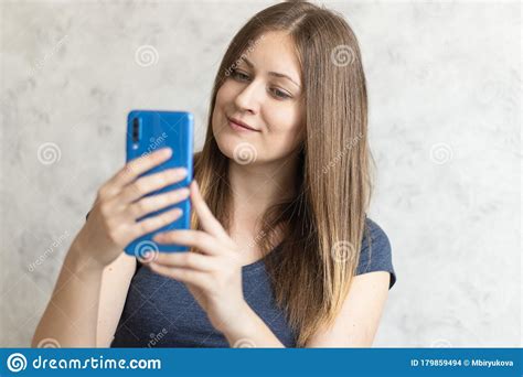 Beautiful Woman Taking Selfie At Home Young Cute Girl