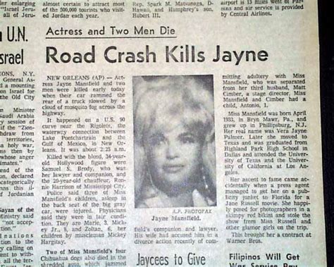 Jayne Mansfield Killed In Crash
