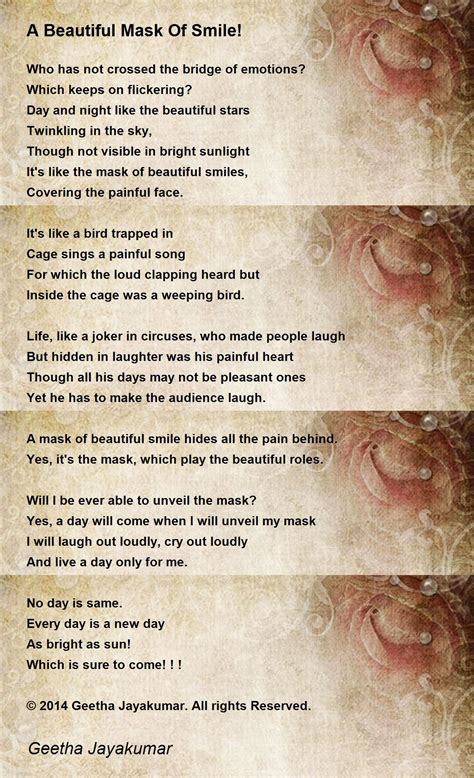 A Beautiful Mask Of Smile Poem By Geetha Jayakumar Poem Hunter