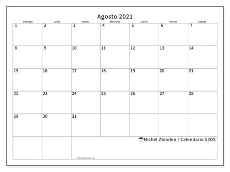 Calendario abril 2021 de méxico. Calendario "53DS" agosto de 2021 para imprimir - Michel ...