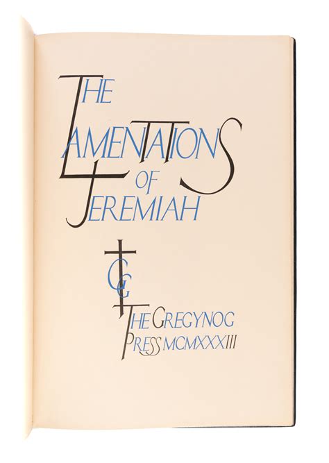 The Lamentations Of Jeremiah Gregynog Press