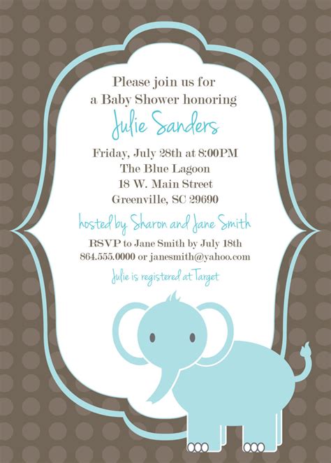 Baby shower card sentiments come in all shapes and sizes and all styles and phrases. Printable Baby Shower Invitation Elephant Boy Light Blue