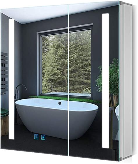 Quavikey® Led Illuminated Bathroom Mirror Cabinet Double Doors Mirrored