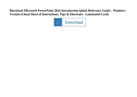 Microsoft 2016 Introduction Quick Reference Guide Windows Version