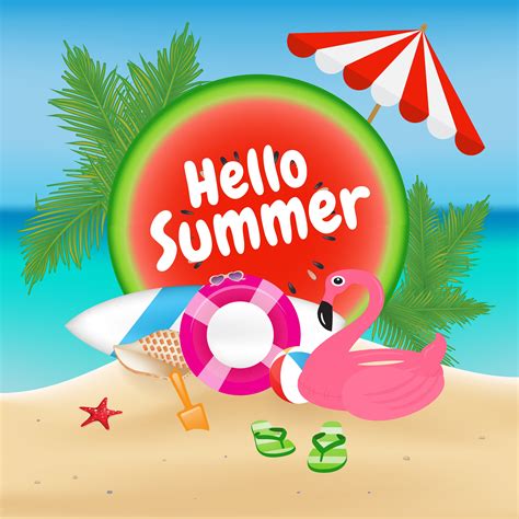 Hello Summer Season Background and Objects Design with Flamingo 216541 ...