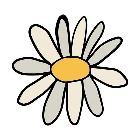 Colorful Fantasy Doodle Cartoon Daisy Flower Isolated On White
