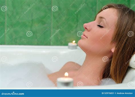 The Girl Takes A Bathtub At Candles Stock Image Image Of Pamper
