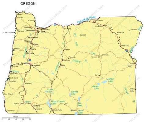 Oregon Map Counties Major Cities And Major Highways Digital Vector