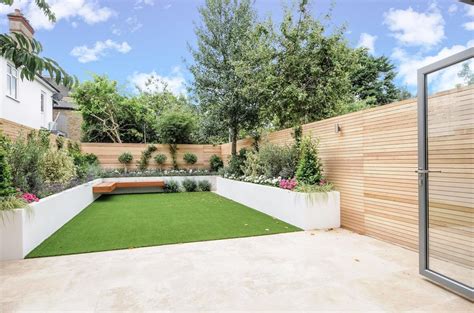 Modern Garden Design London Artificial Grass Travertine Paving Render