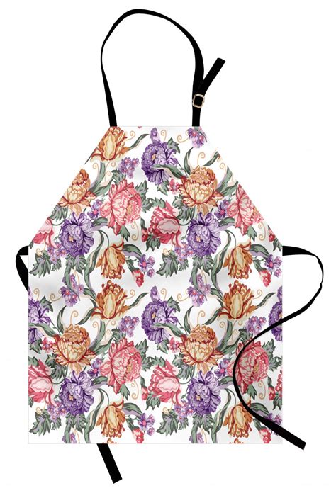 Floral Apron Vintage Colorful Flowers And Curls On White Background Romantic Spring Pattern