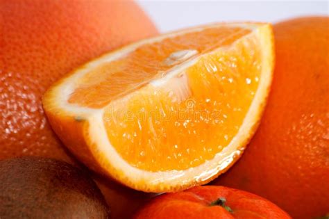Slice Of Juicy Delicious Orange Close Up Copy Space Stock Image