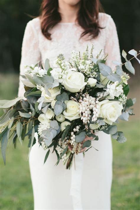 White And Greenery Stunning Wedding Bouquet Deer Pearl