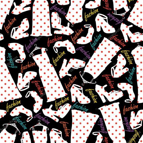 Siluetes Of Dresses Shoes With Polka Dot In Seamless Pattern Stock