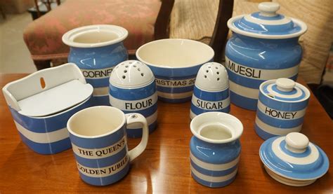 Lot Collection Of Original Cornish Blue Glazed Ceramic Kitchen Articles