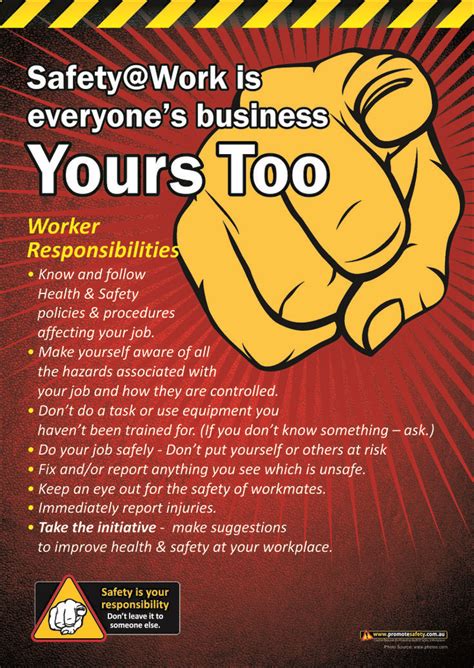 Workers Responsibility Safety Posters Promote Safety Workplace Safety Workplace Safety