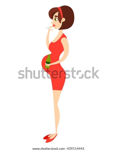 pregnant woman smoking cigarette drinking beer stock vector royalty free 439114441