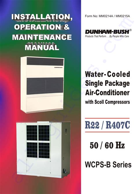 Dunham Bush R22 Wcps B Series Air Conditioner Installation Operation