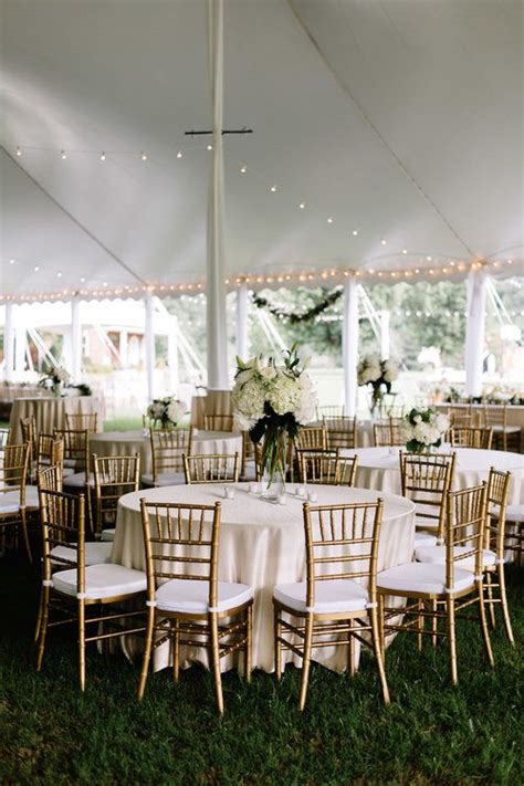 Tented Wedding Reception With Gold Chiavari Chairs Floral Design By