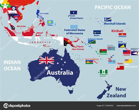 Vector Map Australia Oceania South East Asian Countries Mixed National