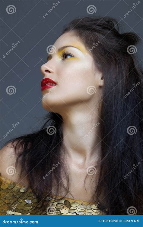 Woman With Red Lips Stock Photo Image Of Dark Head 10612696