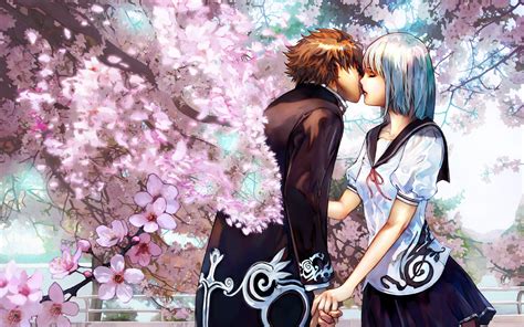 Sakura Anime Romantic Kiss Wallpaper Desktop Anime Girl And Boy Under