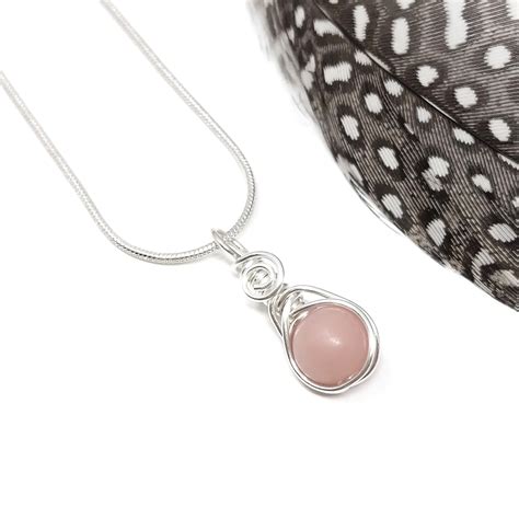 Pink Opal Gemstone Necklace Dainty Silver Wire Wrapped Etsy