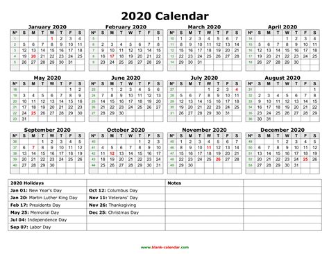2020 Calendar Federal Holidays Calendar Printable Free