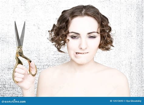 Young Woman With Scissors Stock Image Image Of Green 12513693