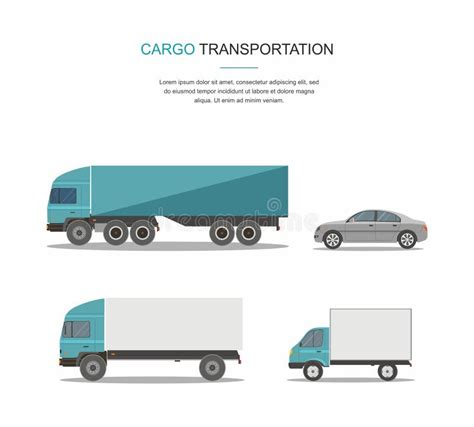 Set Blue Cargo Delivery Truck Isolated On White Background Stock Vector