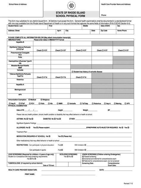 Rhode Island School Physical Form 2010 Fill Out And Sign Online Dochub