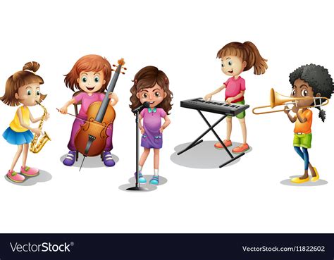 Many Kids Playing Different Musical Instruments Vector Image