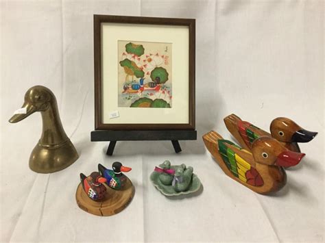 Duck Collection 1 Korean Brass Bookend 2 Sets Of Painted W