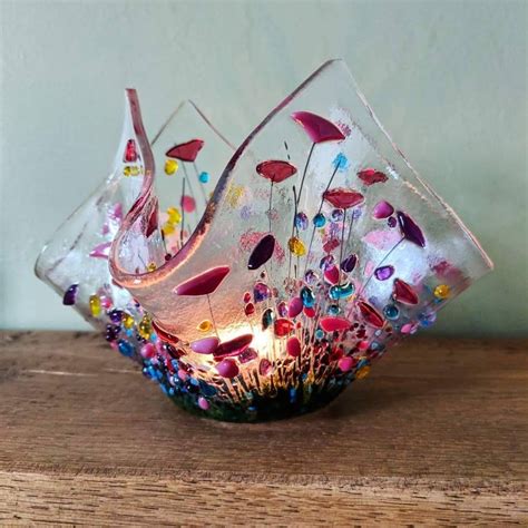 Handcrafted Fused Glass Art Tealight Holders Vases Etsy Uk Fused