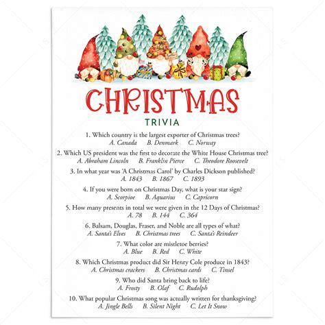Christmas Trivia Quiz For Kids And Adults Printable Answers Included