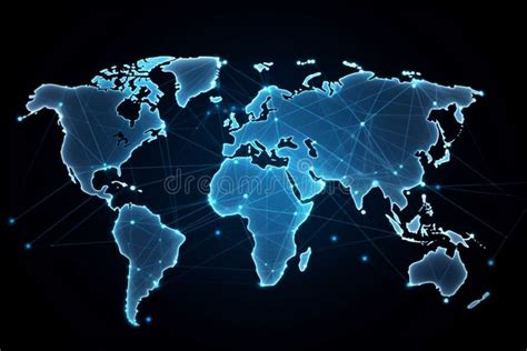 World Map With Global Technology Social Connection Network With Lights