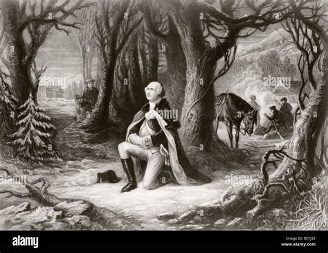 George Washington Prays At The American Revolutionary War Encampment Of
