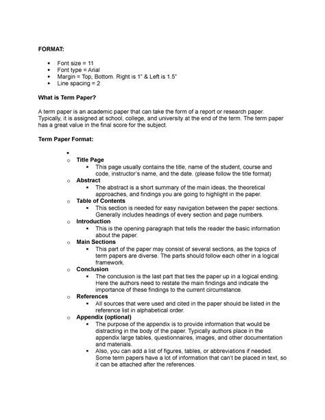 Sba Term Paper Format Format Font Size 11 Font Type Arial